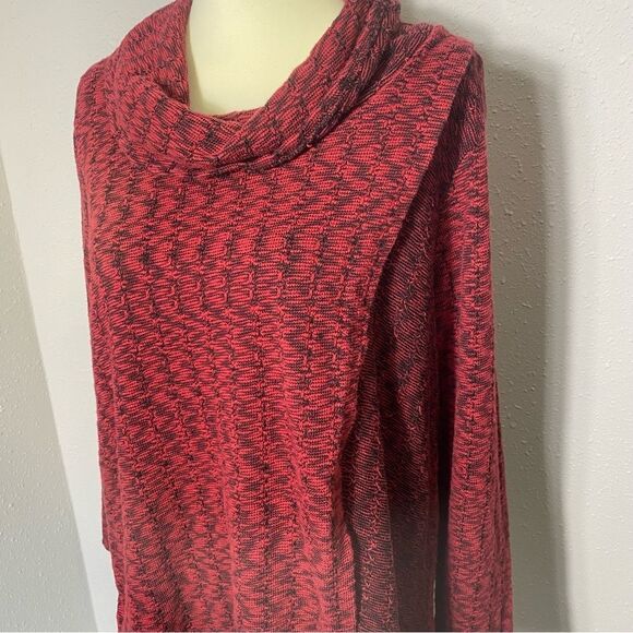 Habitat Red & Black Cowl Neck Front Overlay Wrap Tunic Sweater Women's Size M - Picture 10 of 15